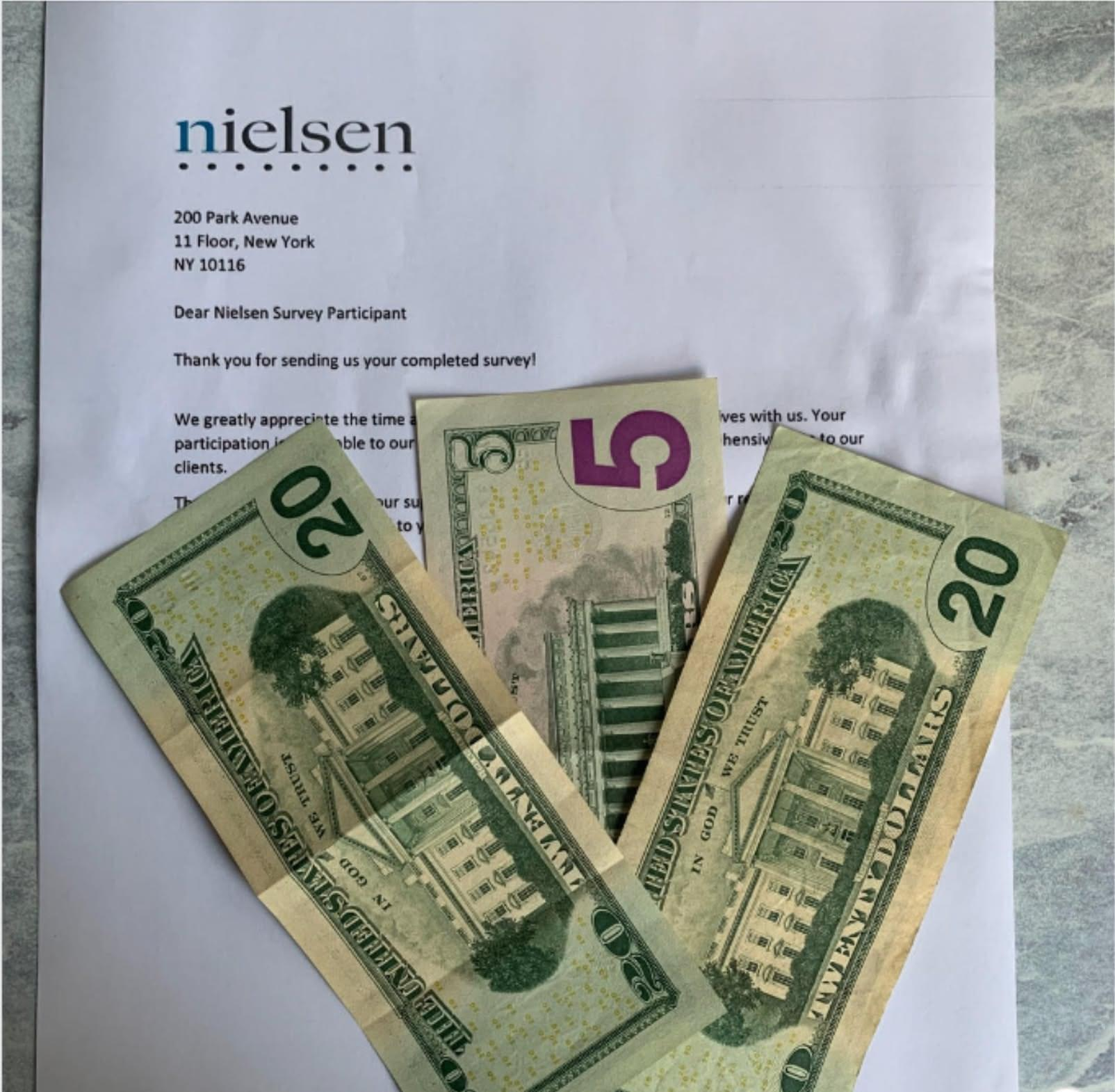 Nielsen envelope with cash rewards